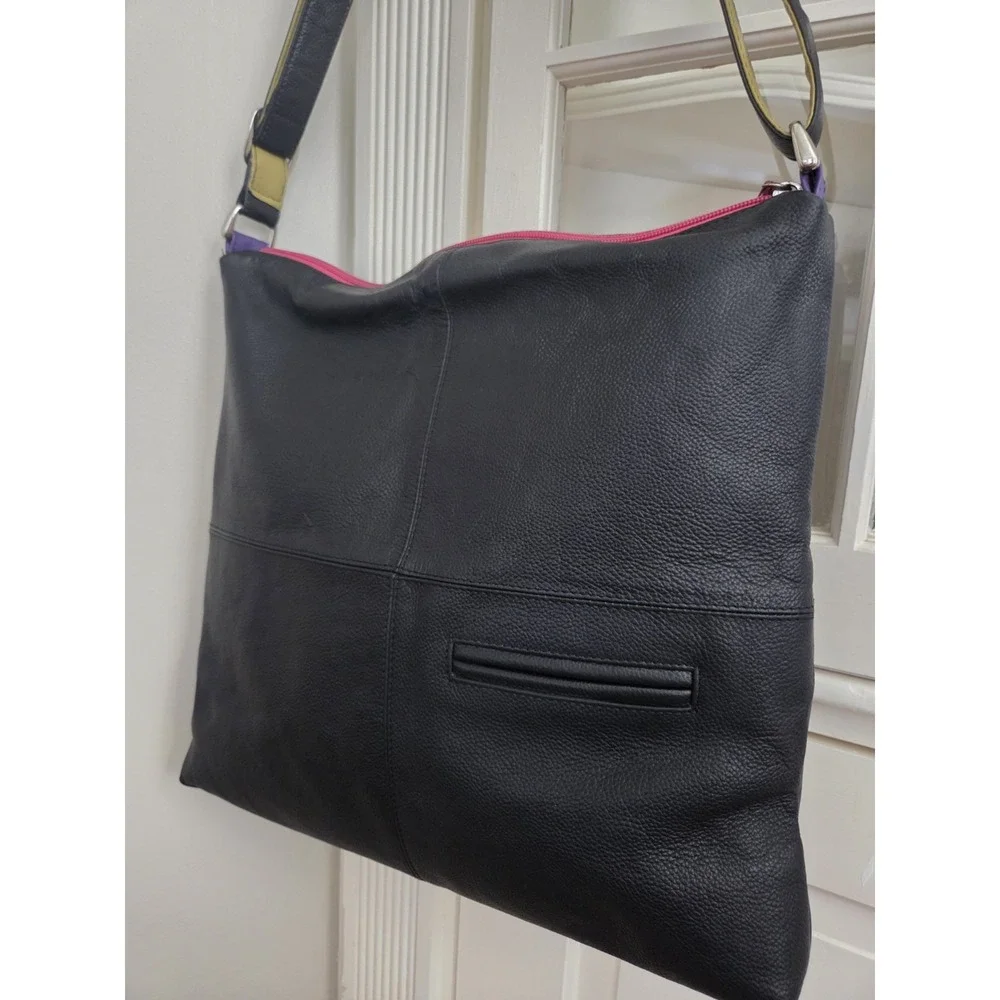 Vtg ili Leather Crossbody Bag Purse Colorful Zips‎ 80s 90s Y2k Hobo Classic Fun